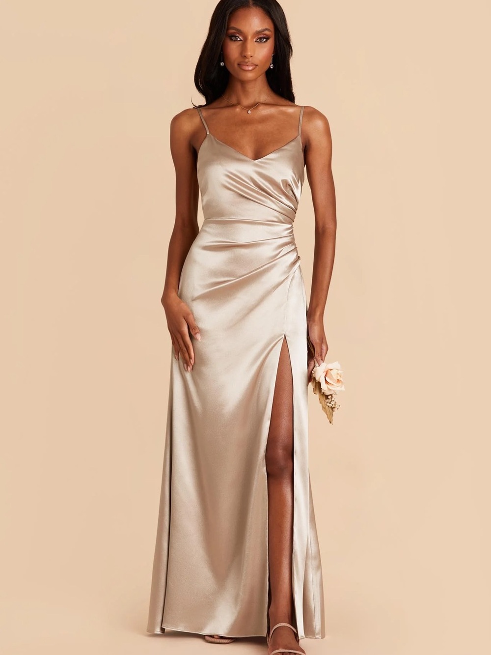 Birdy Grey Satin Slip Maxi Gown in Champagne